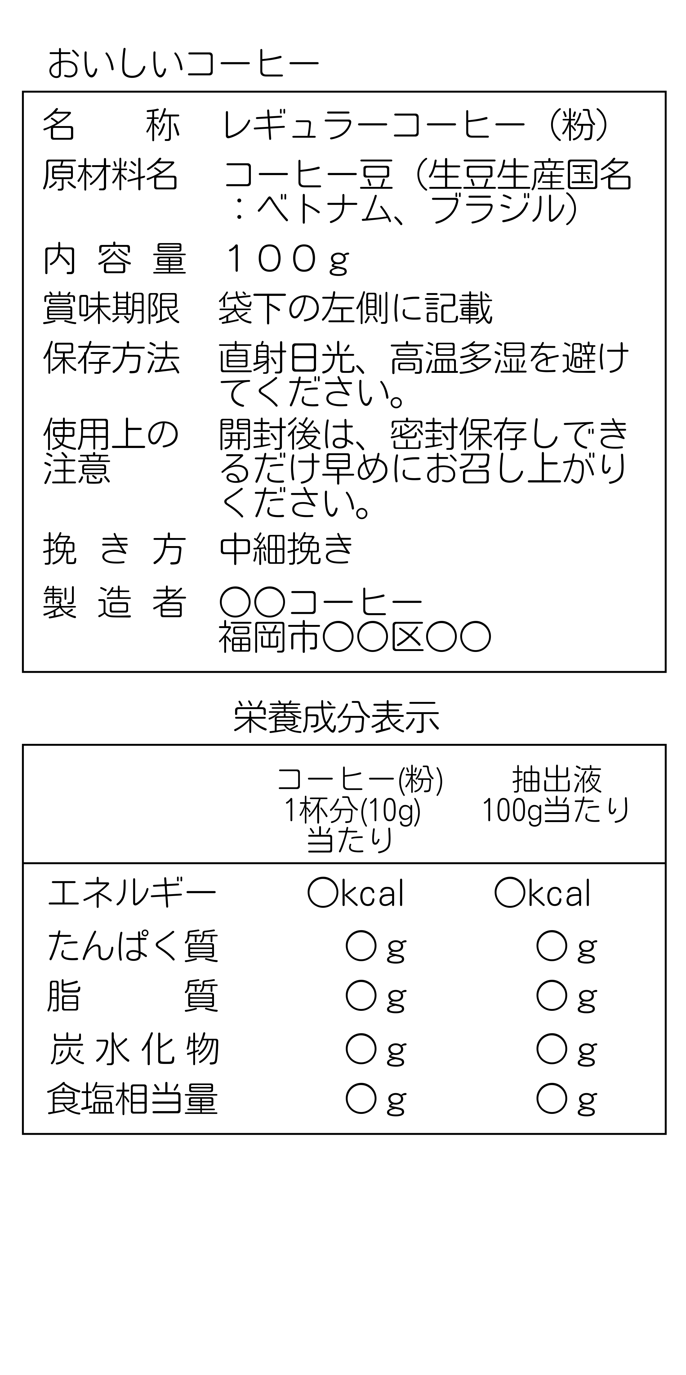 成分表のサンプル